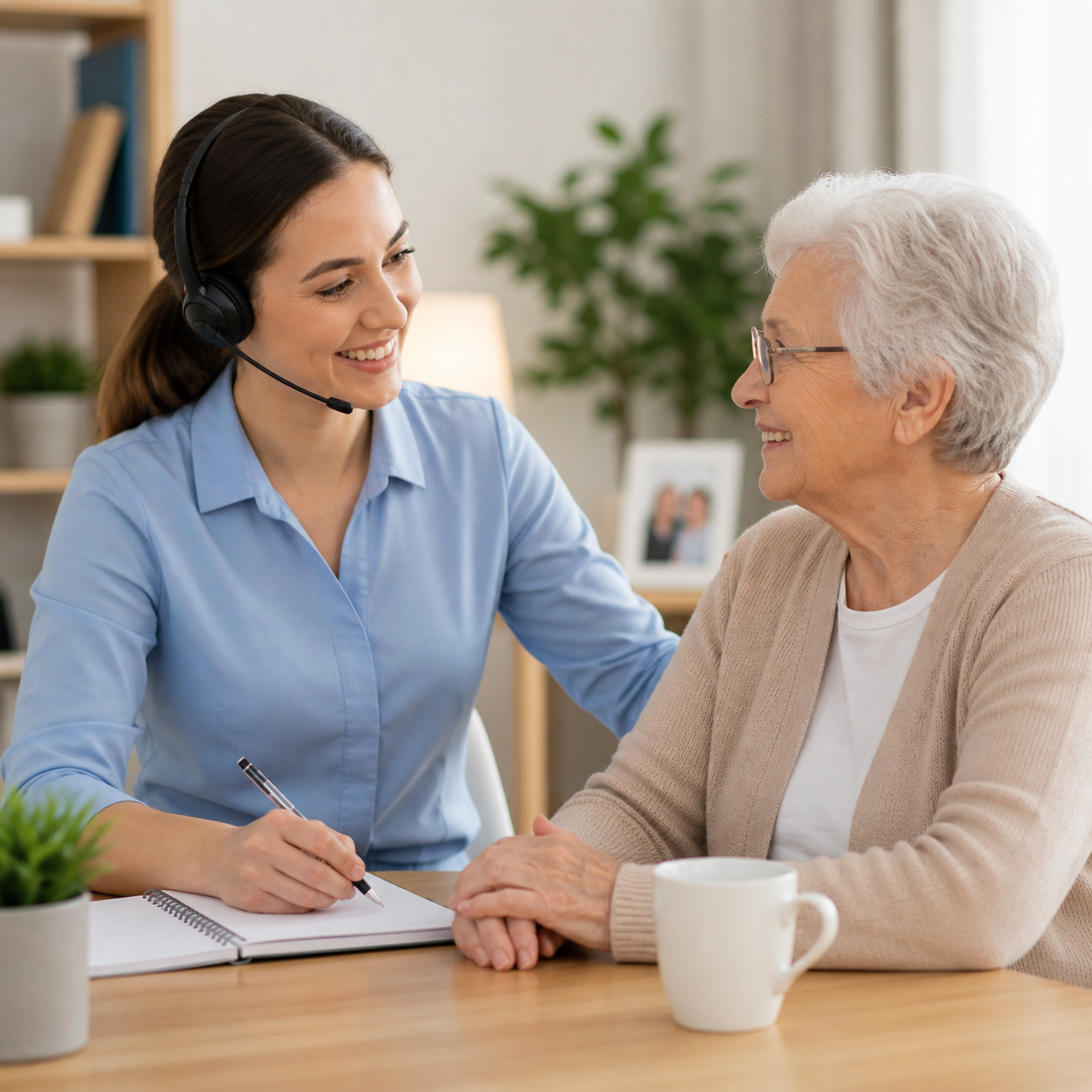 Professional caregiver helping patient